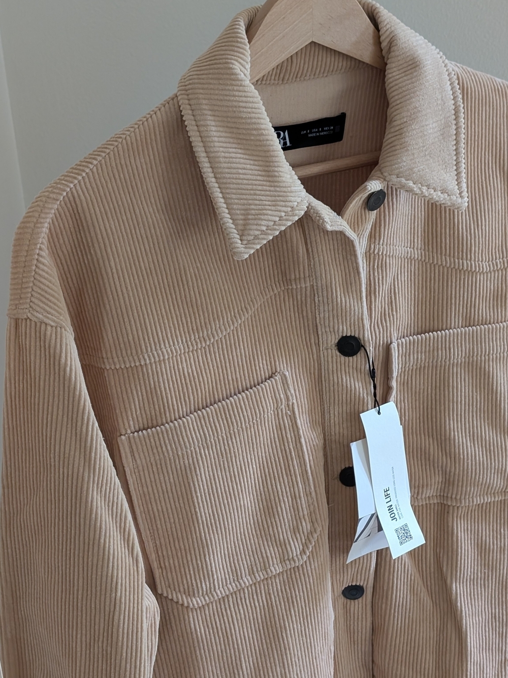 NWT Zara Corduroy Button-Front Collared Shirt Jacket In Cream - S - Picture 2 of 5